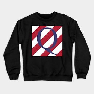 Old Glory Letter Q Blue on Red and White Stripes Crewneck Sweatshirt